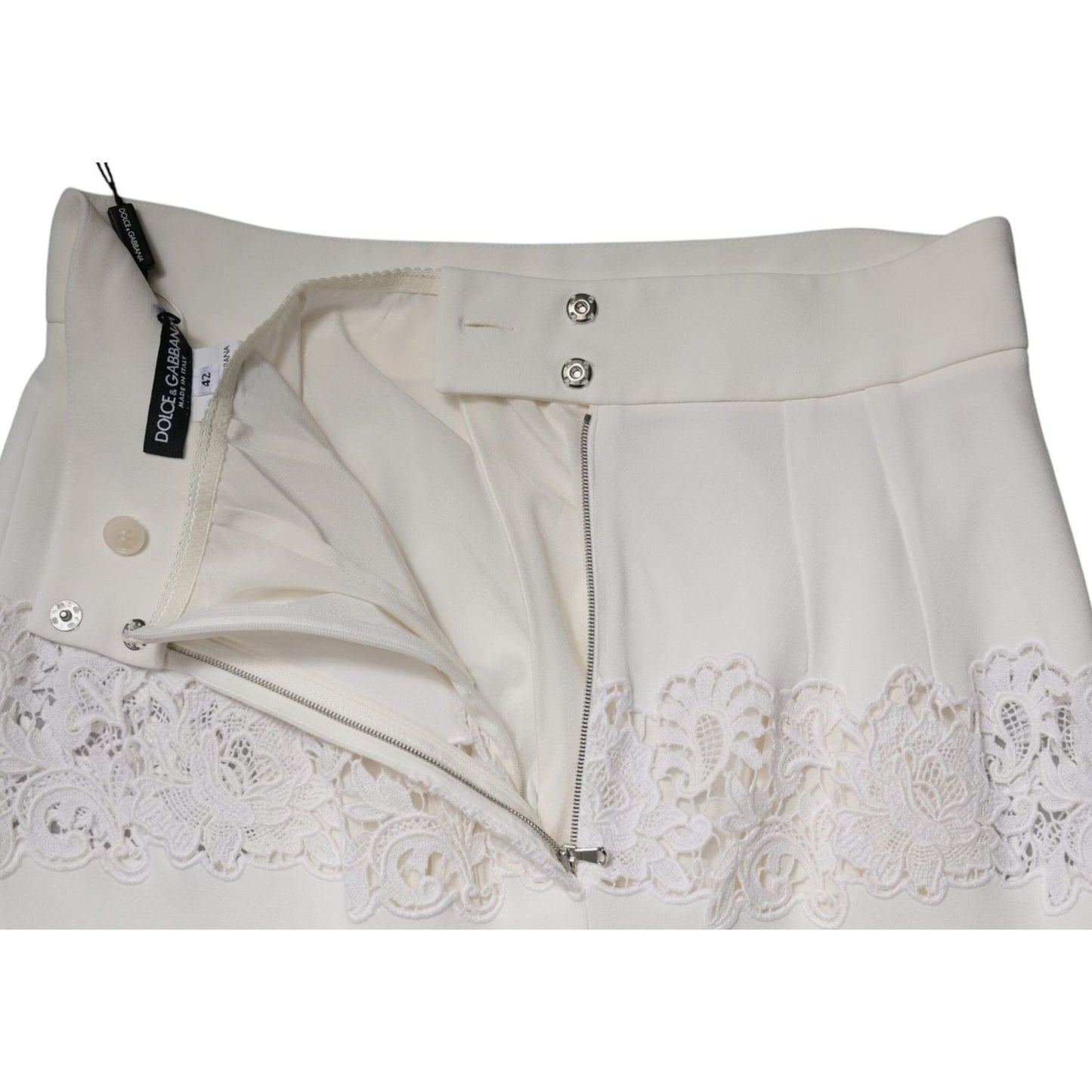 Dolce & Gabbana White Floral Lace High Waist Pencil Cut Skirt SKI2048-42