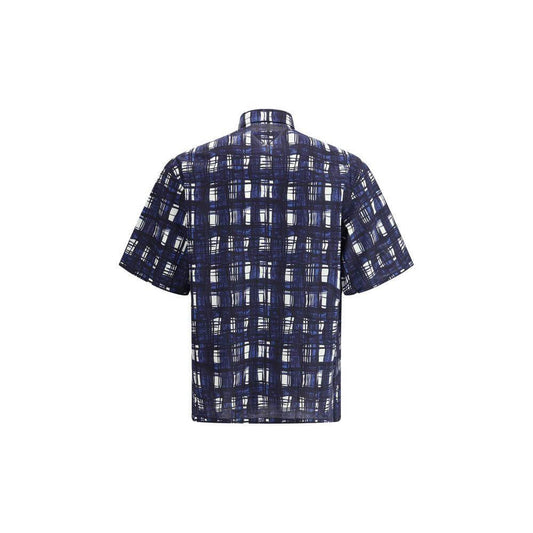 Back view of Prada Madras check pattern short-sleeved cotton shirt showcasing elegant design ideal for warm seasons.