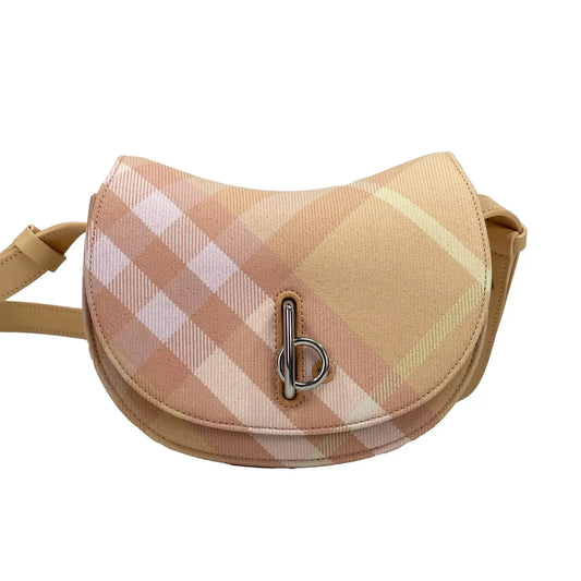 Burberry Mini Check Rocking Horse Crossbody Bag Purse Peach