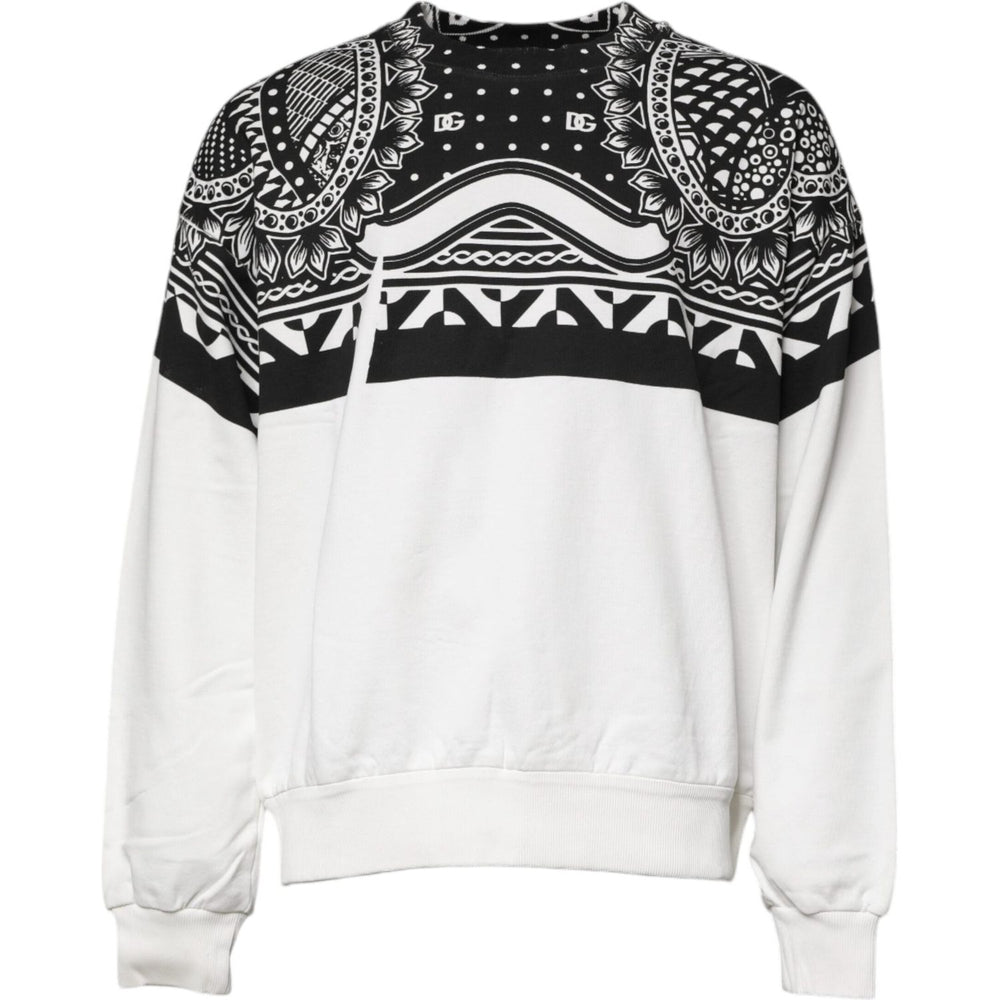 Dolce & Gabbana White Black Printed Cotton Sweatshirt Sweater TSH90063-50