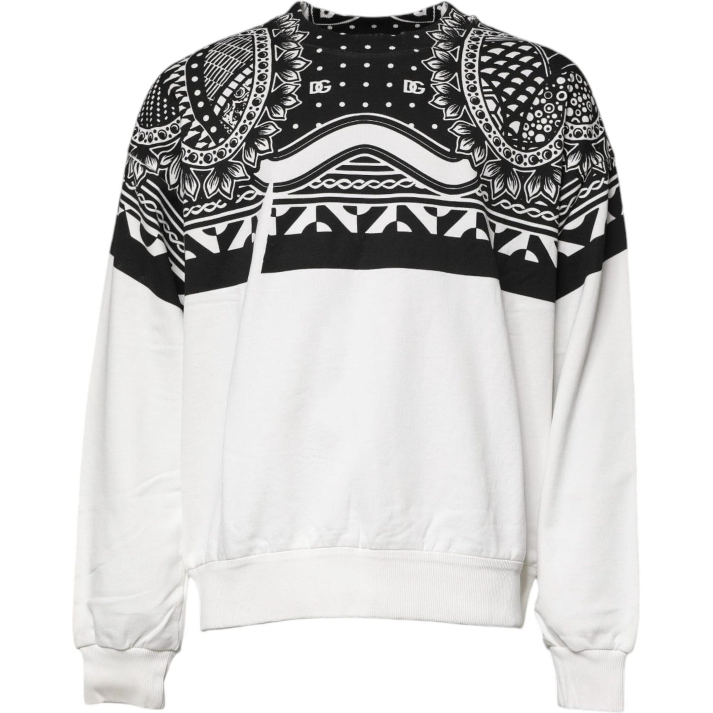 Dolce & Gabbana White Black Printed Cotton Sweatshirt Sweater TSH90063-50