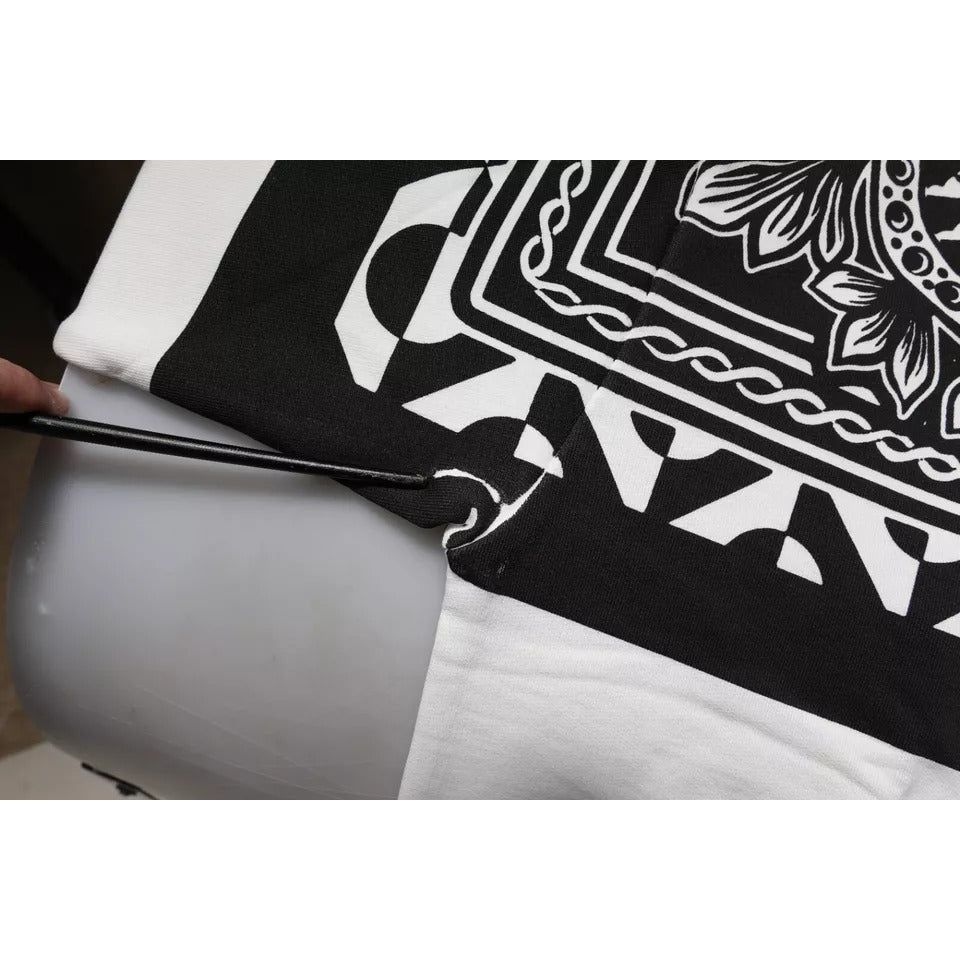 Dolce & Gabbana White Black Printed Cotton Sweatshirt Sweater TSH90063-50
