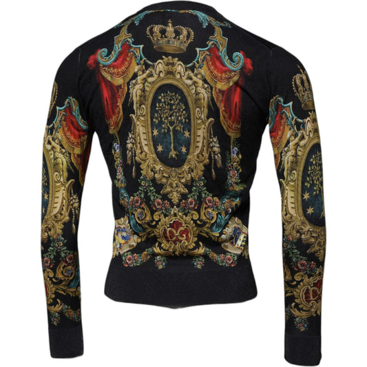 Dolce & Gabbana Black Heraldic DG Silk Round Neck Pullover Sweater TSH878511-46