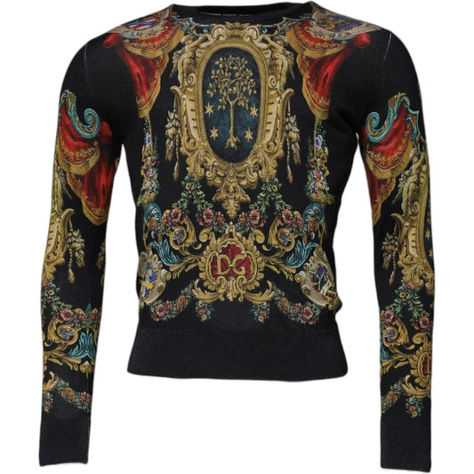 Dolce & Gabbana Black Heraldic DG Silk Round Neck Pullover Sweater TSH878511-46
