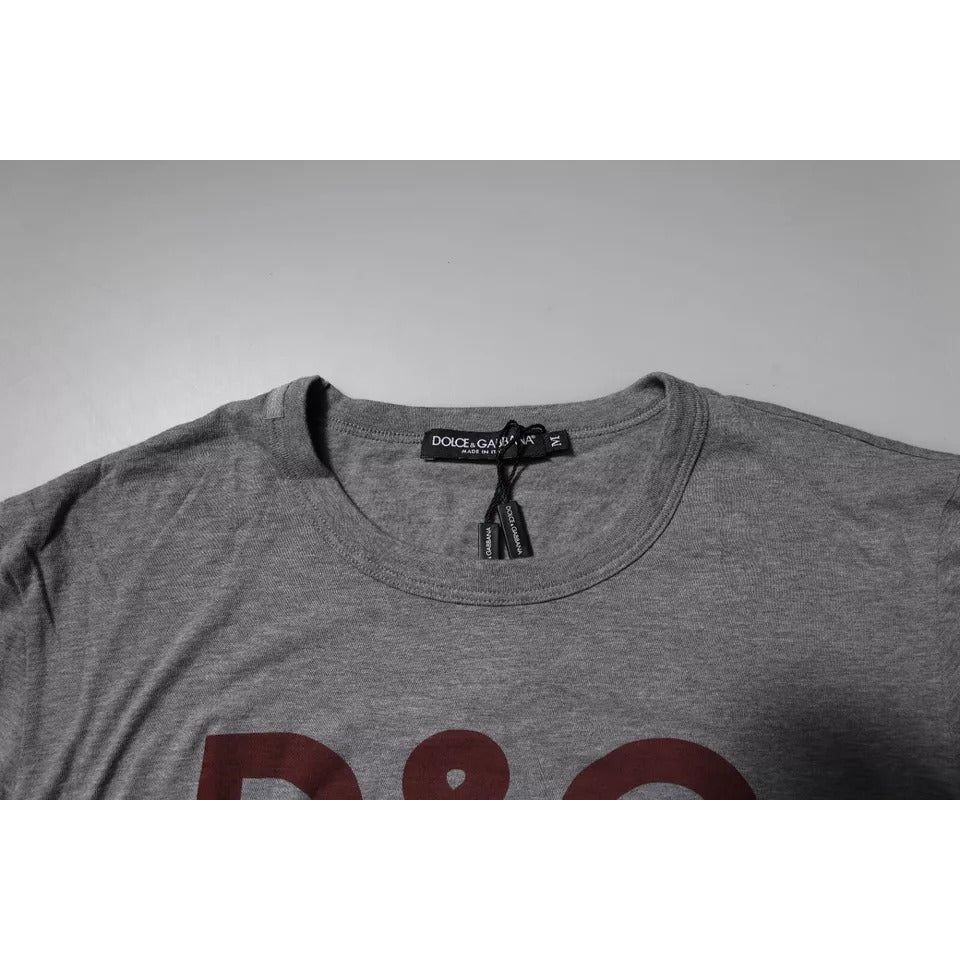 Dolce & Gabbana Gray Logo Print Cotton Crew Neck Men T-shirt TSH90000-46