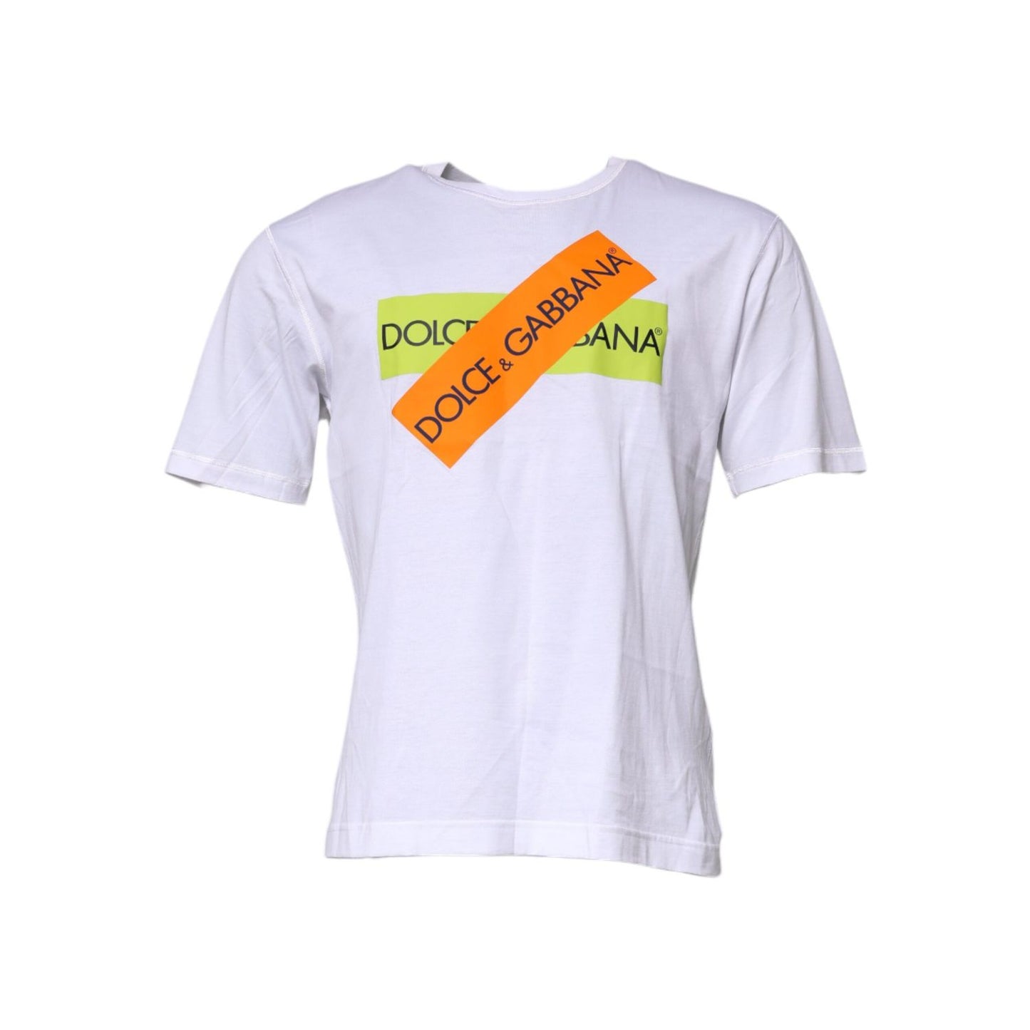 Dolce & Gabbana White Logo Tape Cotton Crew Neck T-shirt