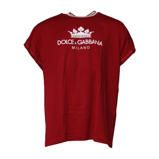 Dolce & Gabbana Red Logo Crown Cotton Crew Neck T-shirt TSH90049-46