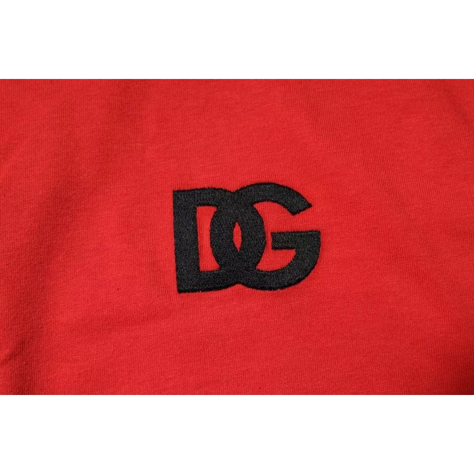 Dolce & Gabbana Red DG Logo Patch Cotton Crew Neck T-shirt