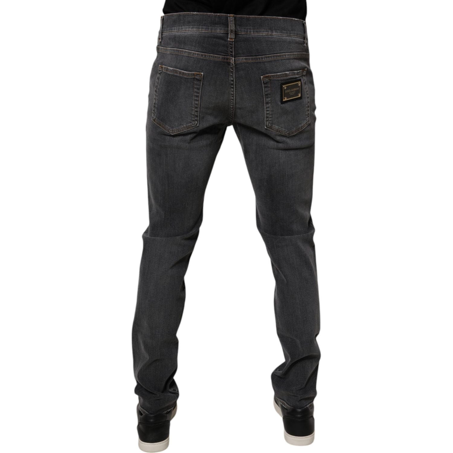 Dolce & Gabbana Dark Gray Washed Cotton Slim Fit Denim Jeans