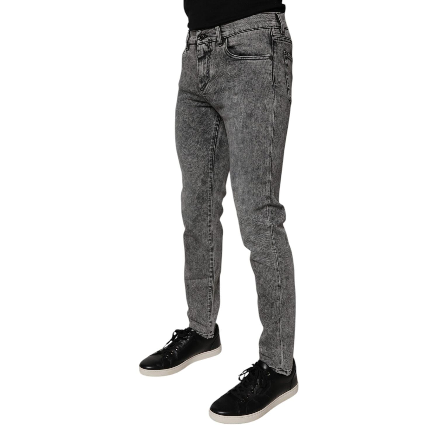 Dolce & Gabbana Dark Gray Washed Cotton Slim Fit Denim Jeans