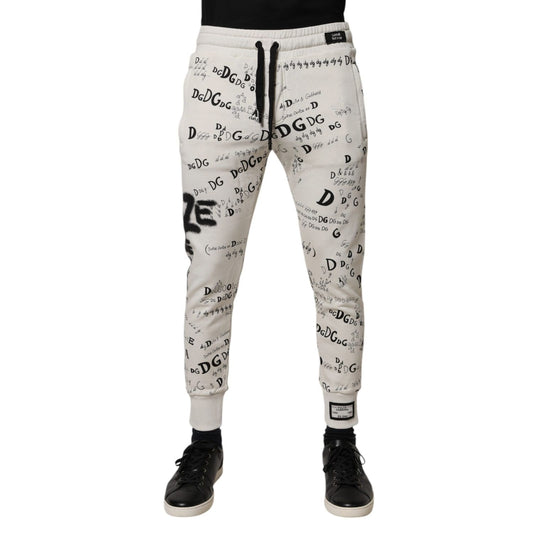 Dolce & Gabbana White Printed Cotton Jogger Sweatpants Pants