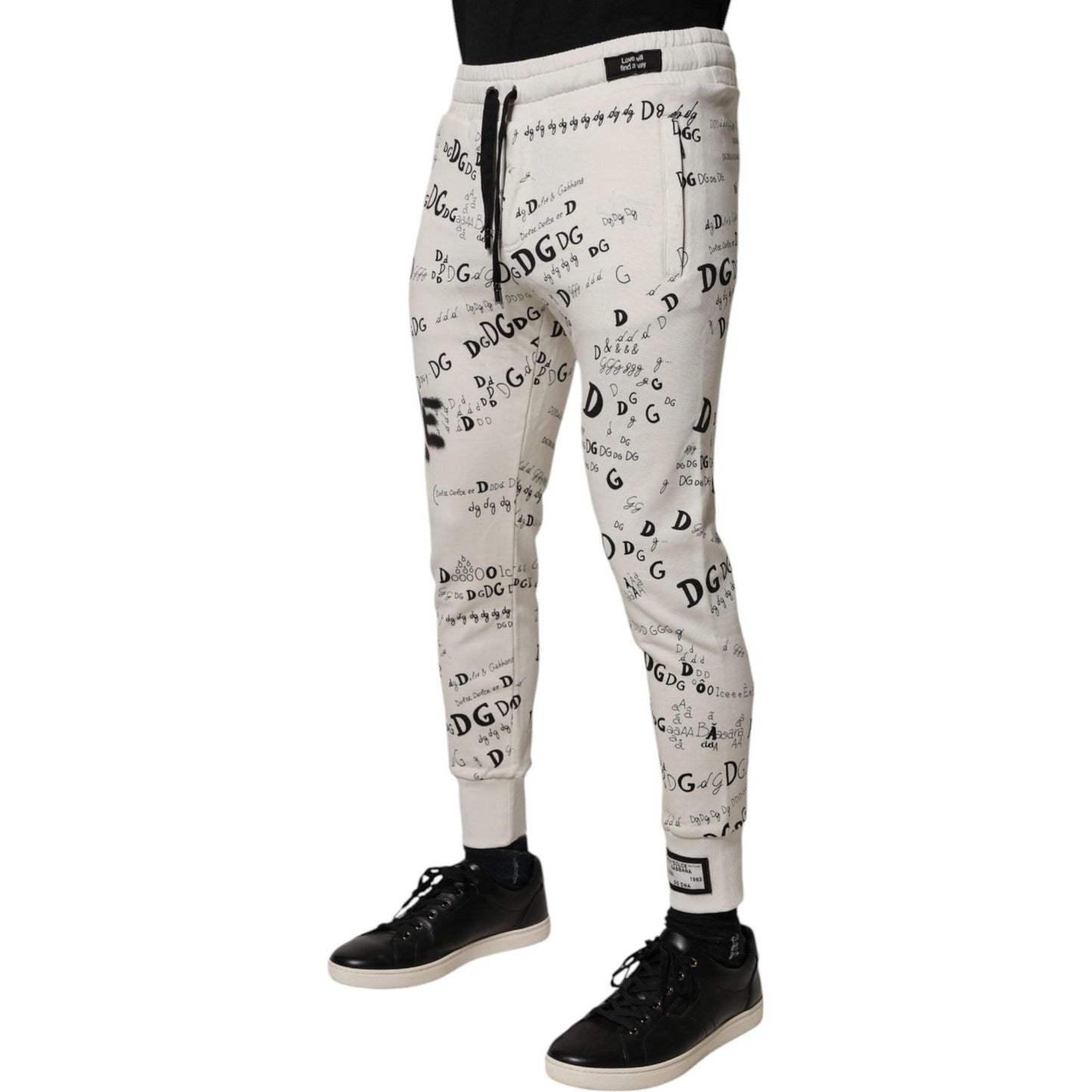 Dolce & Gabbana White Printed Cotton Jogger Sweatpants Pants PAN76026-46
