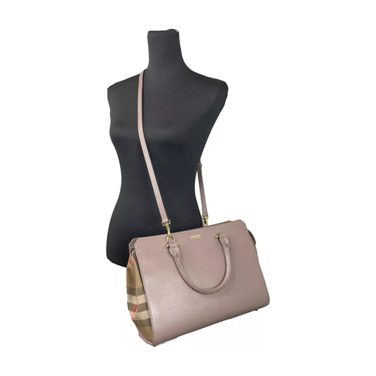 Burberry Small Banwell Leather Tote Bag Purse Grey Mink 29192