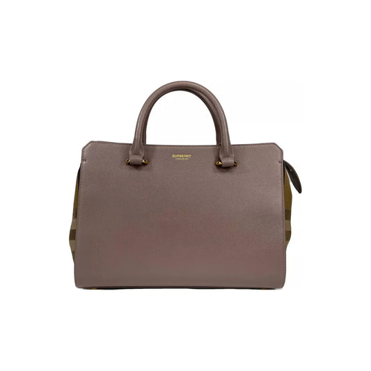 Burberry Small Banwell Leather Tote Bag Purse Grey Mink 29192