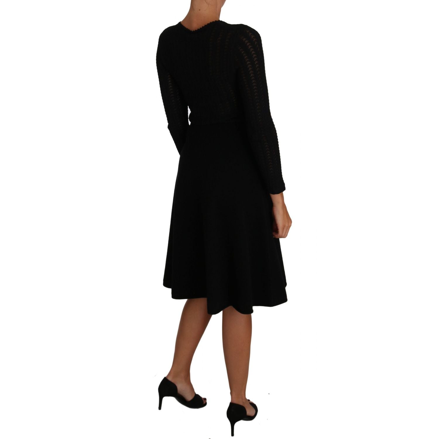 Dolce & Gabbana Black Knitted Wool Sheath Long Sleeves Dress