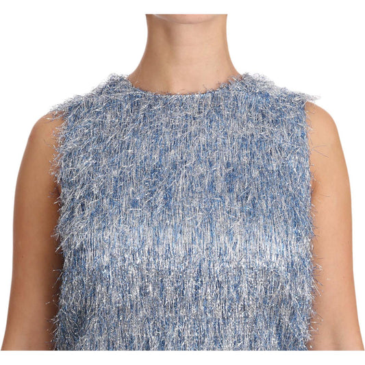 Dolce & Gabbana Light Blue Fringe Shift Gown Dress DR1603-40