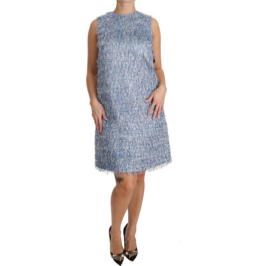 Dolce & Gabbana Light Blue Fringe Shift Gown Dress DR1603-40