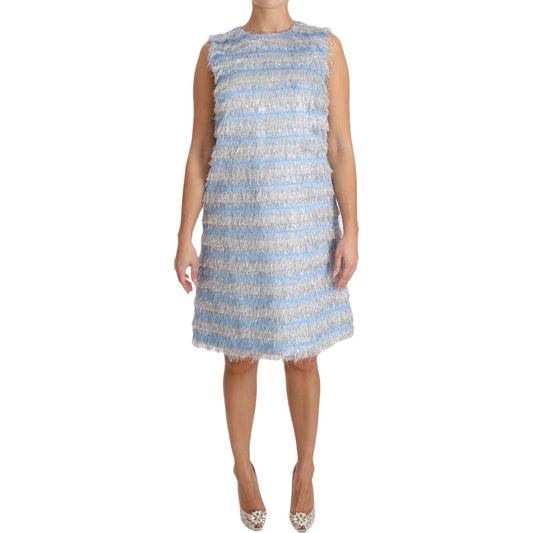 Dolce & Gabbana Light Blue Silver Shift Gown Dress DR1604-38