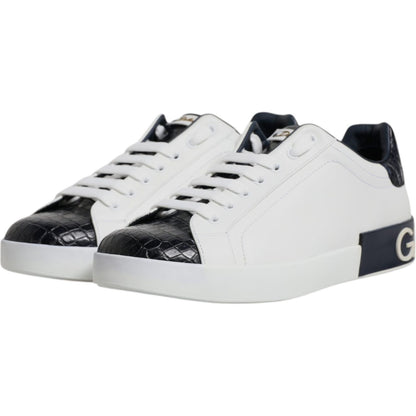 Dolce & Gabbana White Black Leather Portofino Sneaker Shoes