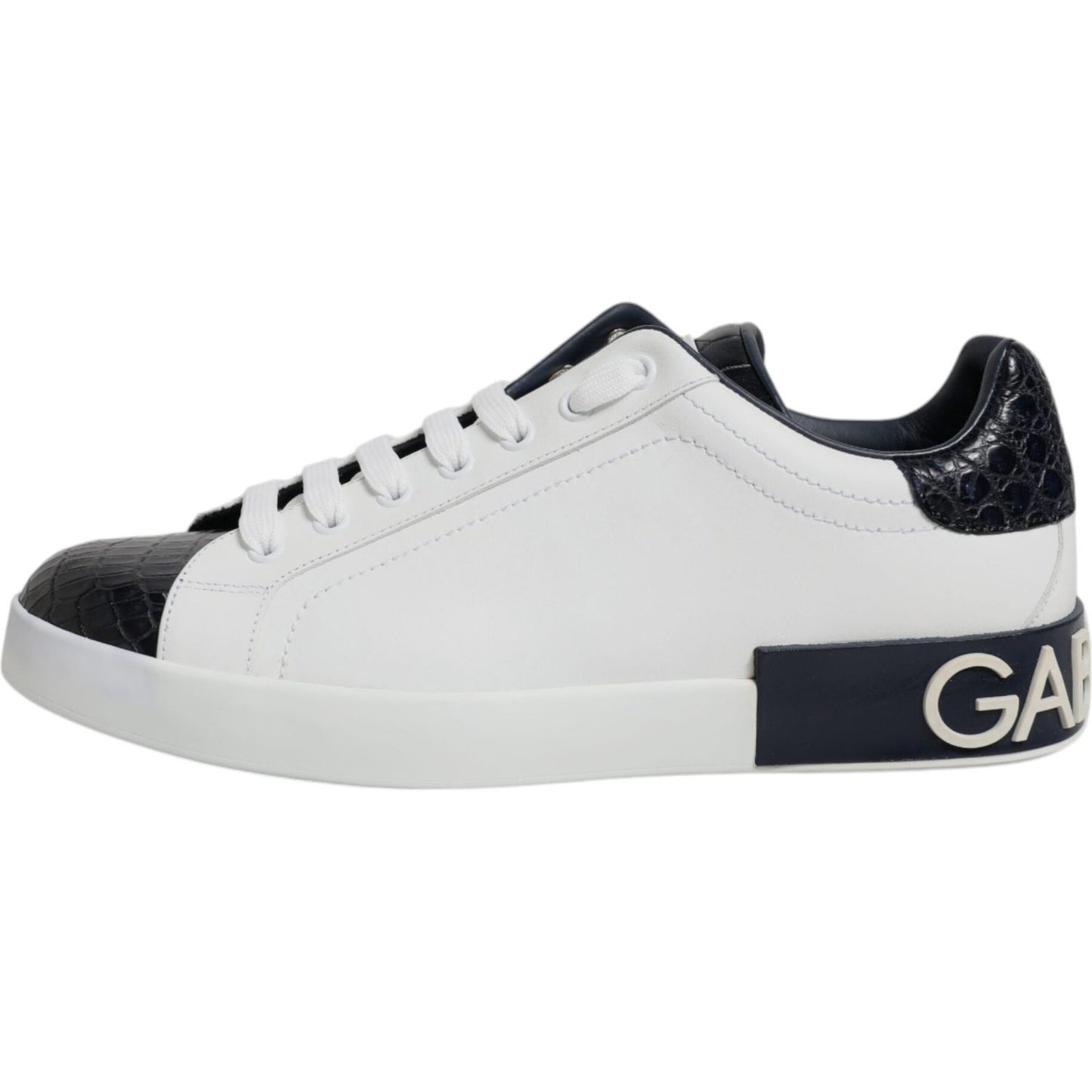 Dolce & Gabbana White Black Leather Portofino Sneaker Shoes