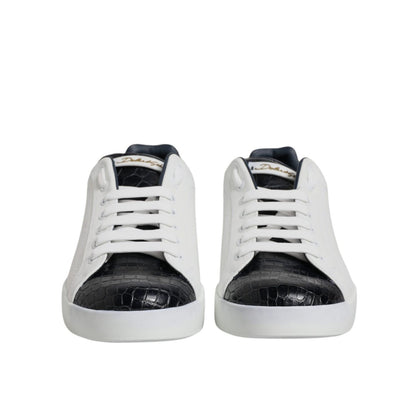 Dolce & Gabbana White Black Leather Portofino Sneaker Shoes