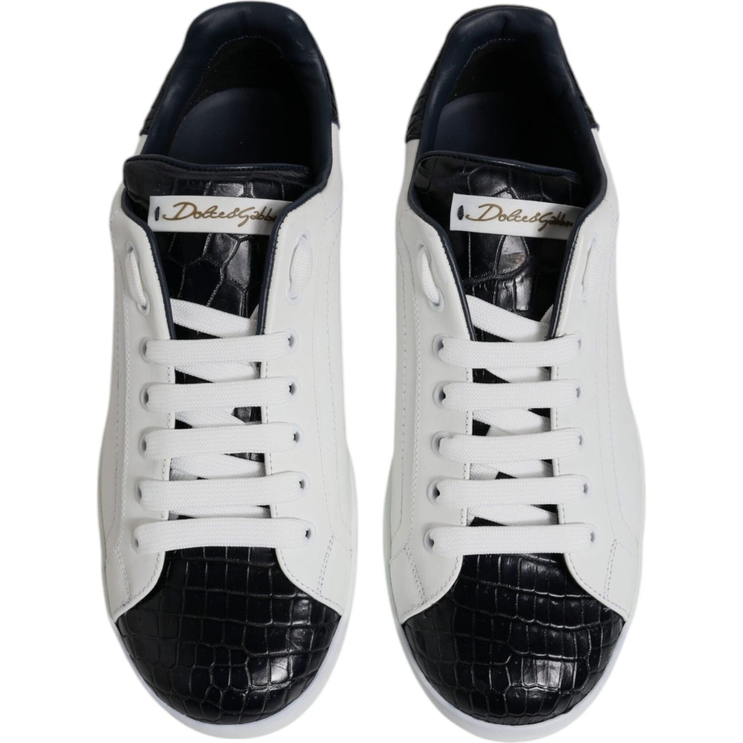 Dolce & Gabbana White Black Leather Portofino Sneaker Shoes MV7037-41.5