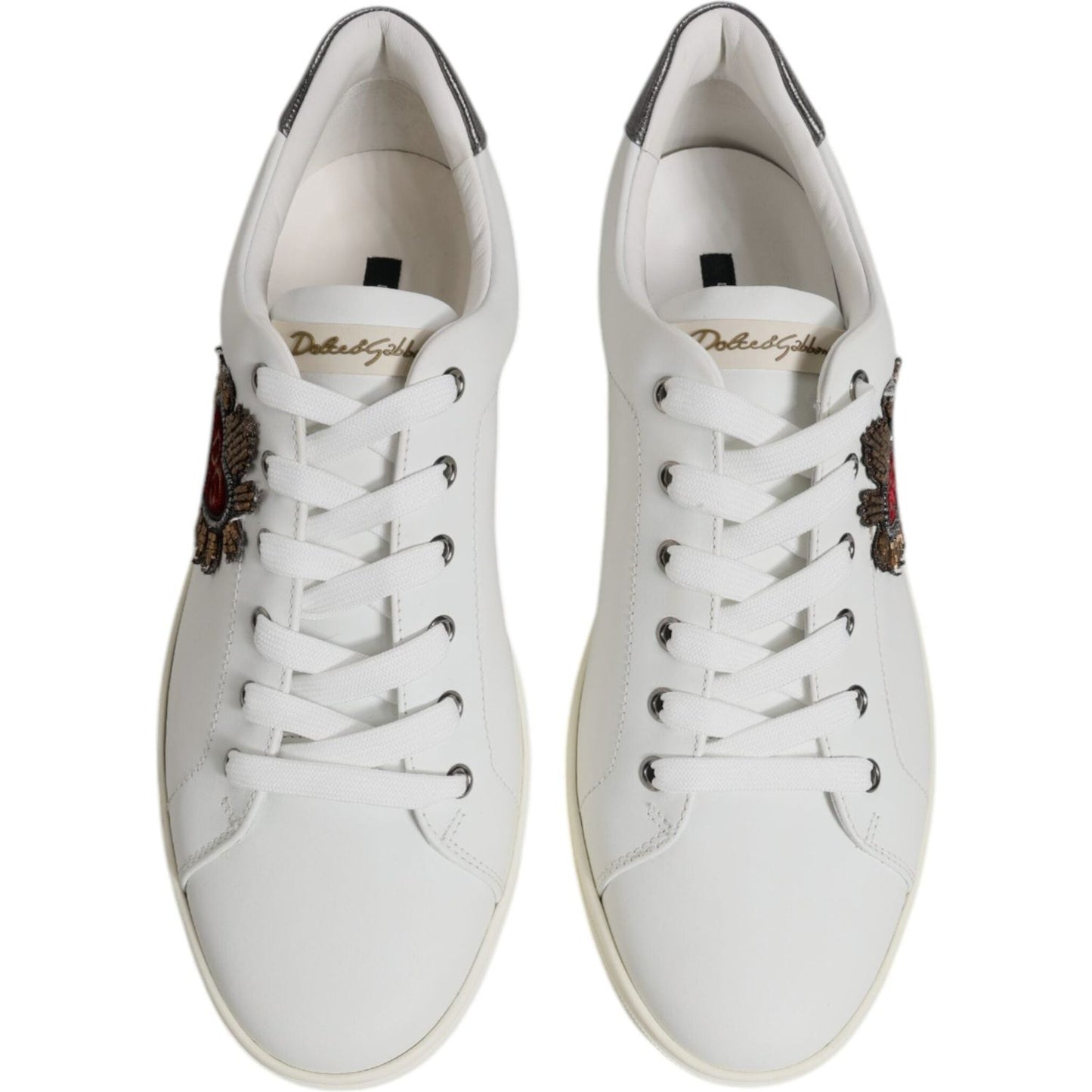Dolce & Gabbana White Leather Heart Embellished Sneakers Shoes