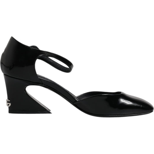 Dolce & Gabbana Black Leather Jackie Ankle Strap Sandals Shoes