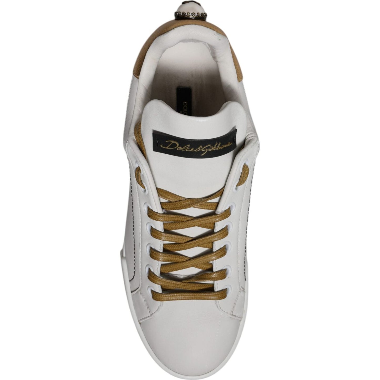 Dolce & Gabbana White Gold Leather Low Top Sneakers Shoes LA12423-37.5