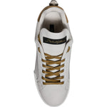Dolce & Gabbana White Gold Leather Low Top Sneakers Shoes LA12423-37.5