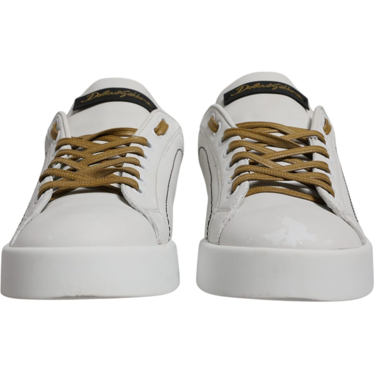Dolce & Gabbana White Gold Leather Low Top Sneakers Shoes LA12423-37.5