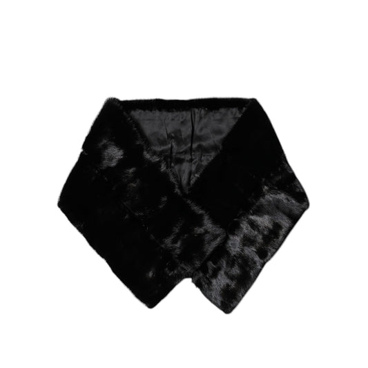Dolce & Gabbana Black Fur Shawl Neck Wrap Cover Collar Scarf