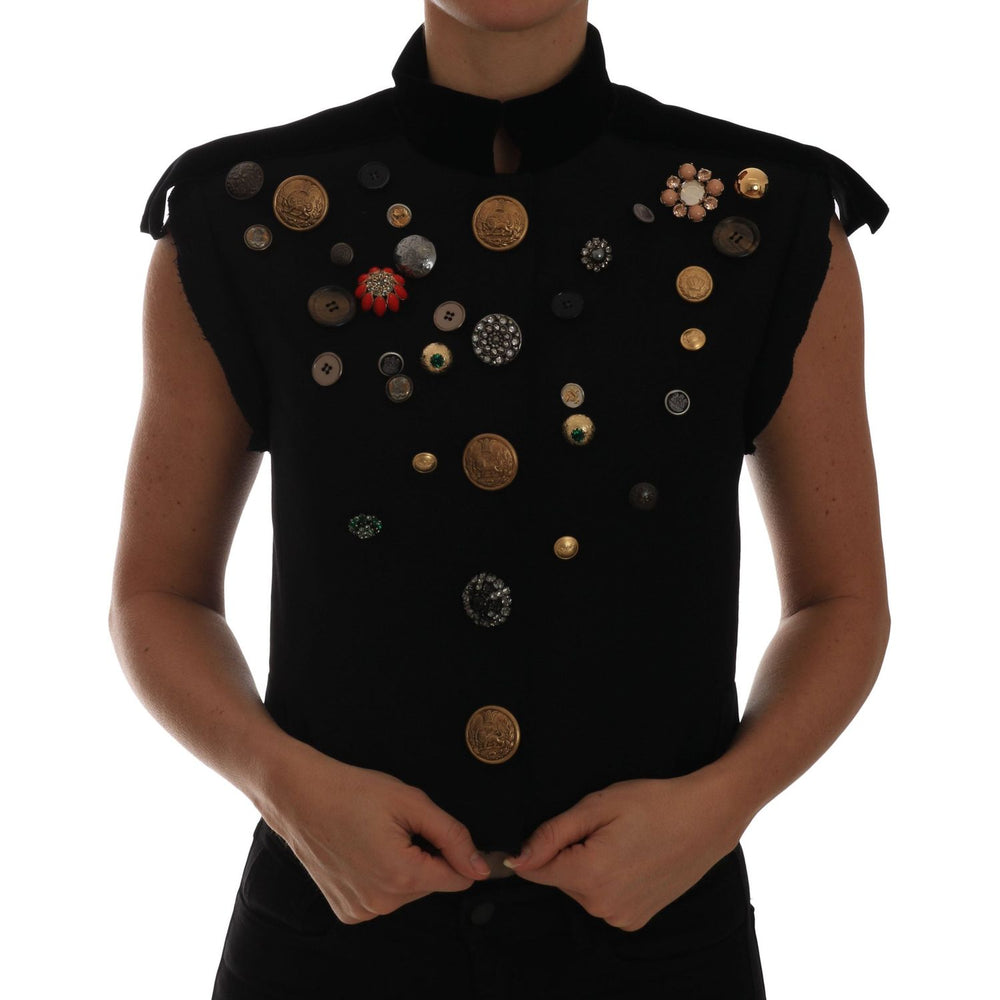 Dolce & Gabbana Black Embellished Floral Military Jacket Vest TSH2410-40