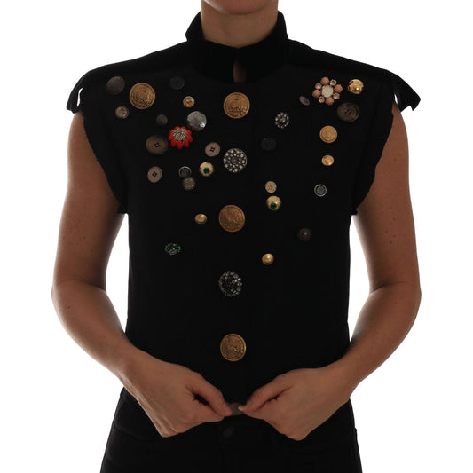 Dolce & Gabbana Black Embellished Floral Military Jacket Vest TSH2410-40
