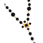 Dolce & Gabbana Gold Tone Brass Cross Black Beaded Chain Rosary Necklace