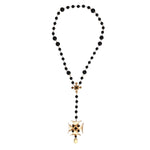 Dolce & Gabbana Gold Tone Brass Cross Black Beaded Chain Rosary Necklace