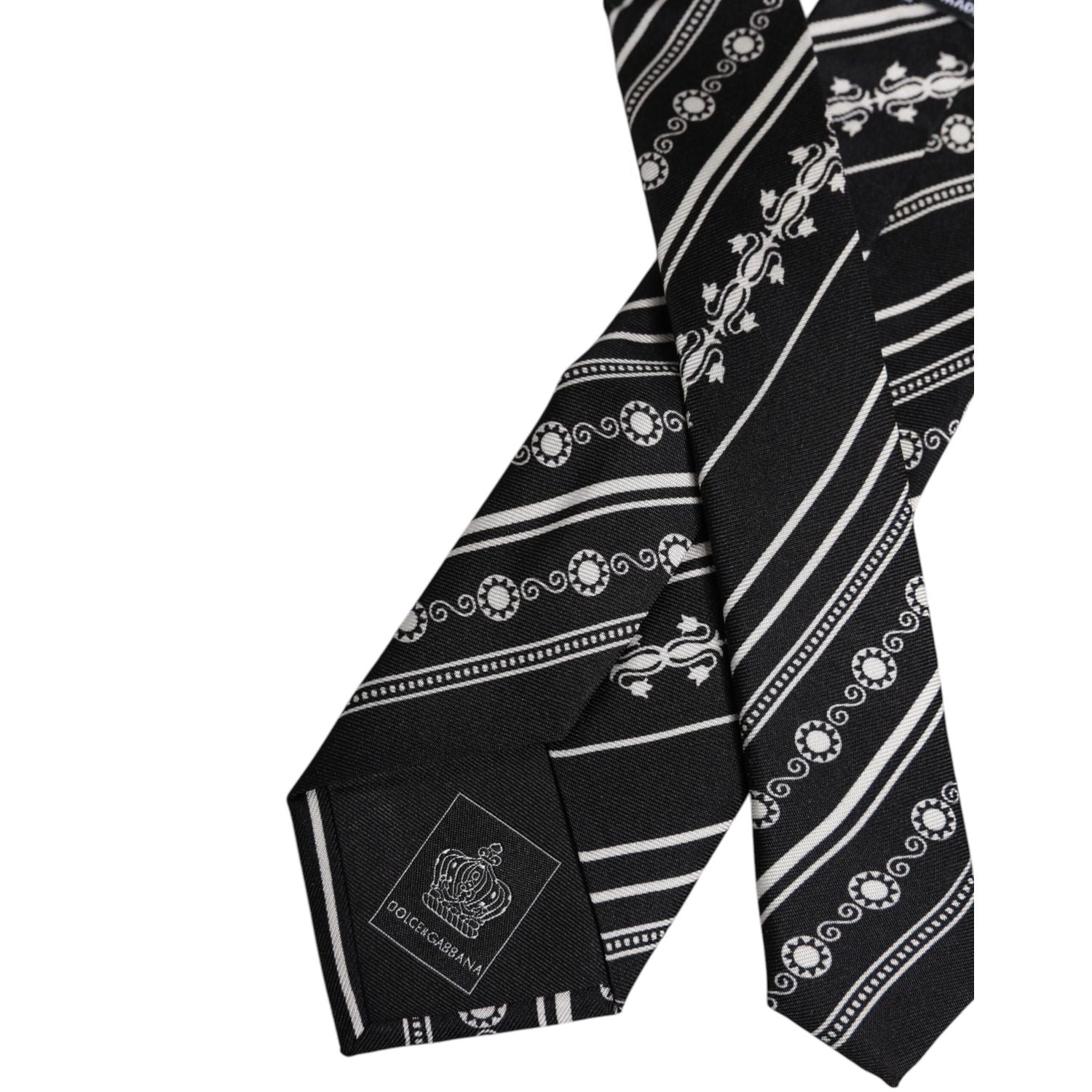 Dolce & Gabbana Black White Stripes Silk Adjustable Necktie Tie