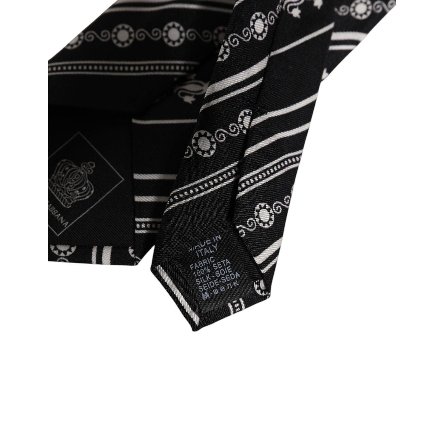 Dolce & Gabbana Black White Stripes Silk Adjustable Necktie Tie