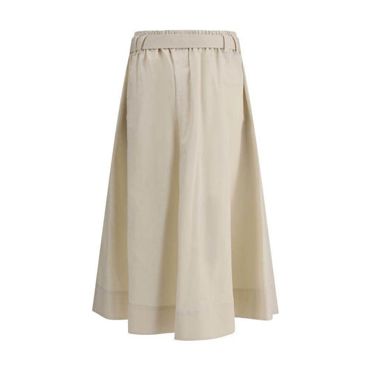 Brunello Cucinelli Cream Wide Long Skirt BRML138G3753C9002BB0-IT44-FBB-368