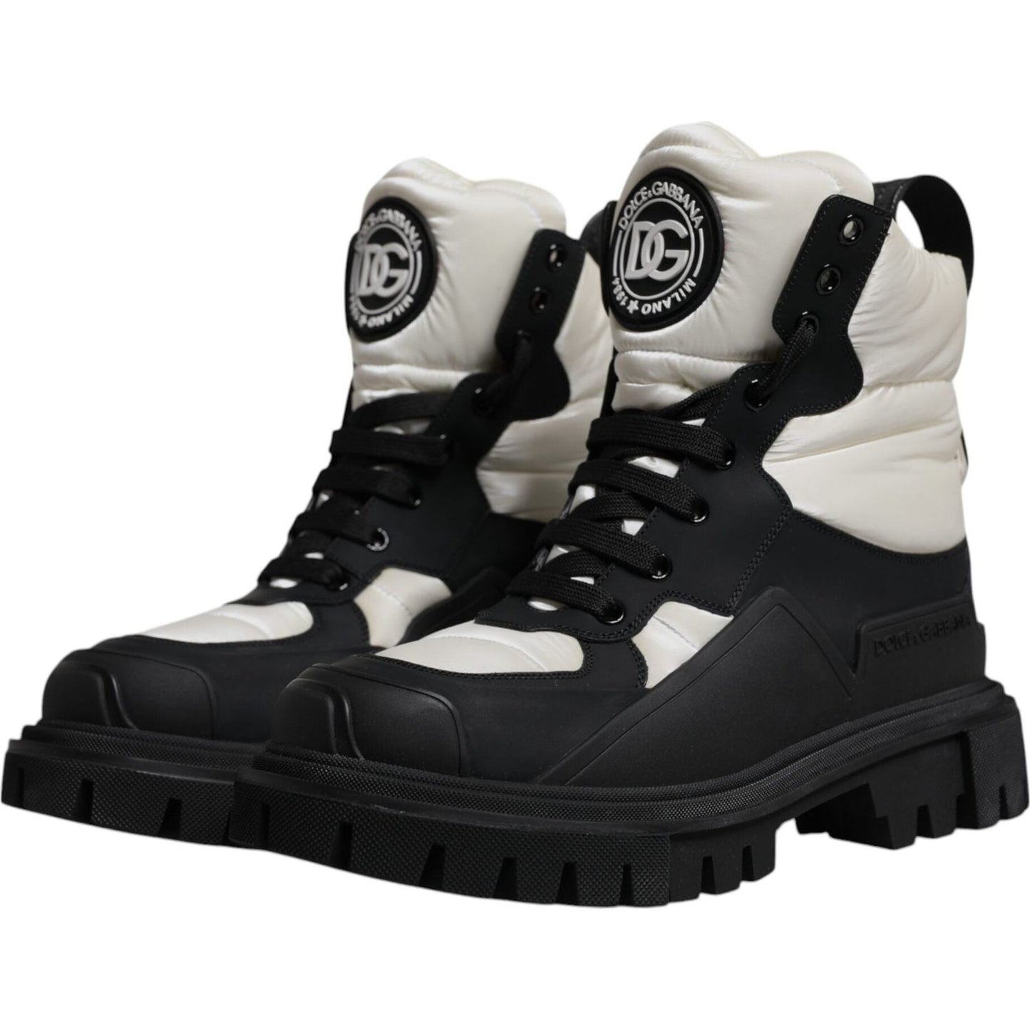Dolce & Gabbana Black White Padded Mid Calf Lace Up Boots Shoes LA12537-39