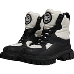 Dolce & Gabbana Black White Padded Mid Calf Lace Up Boots Shoes LA12537-39