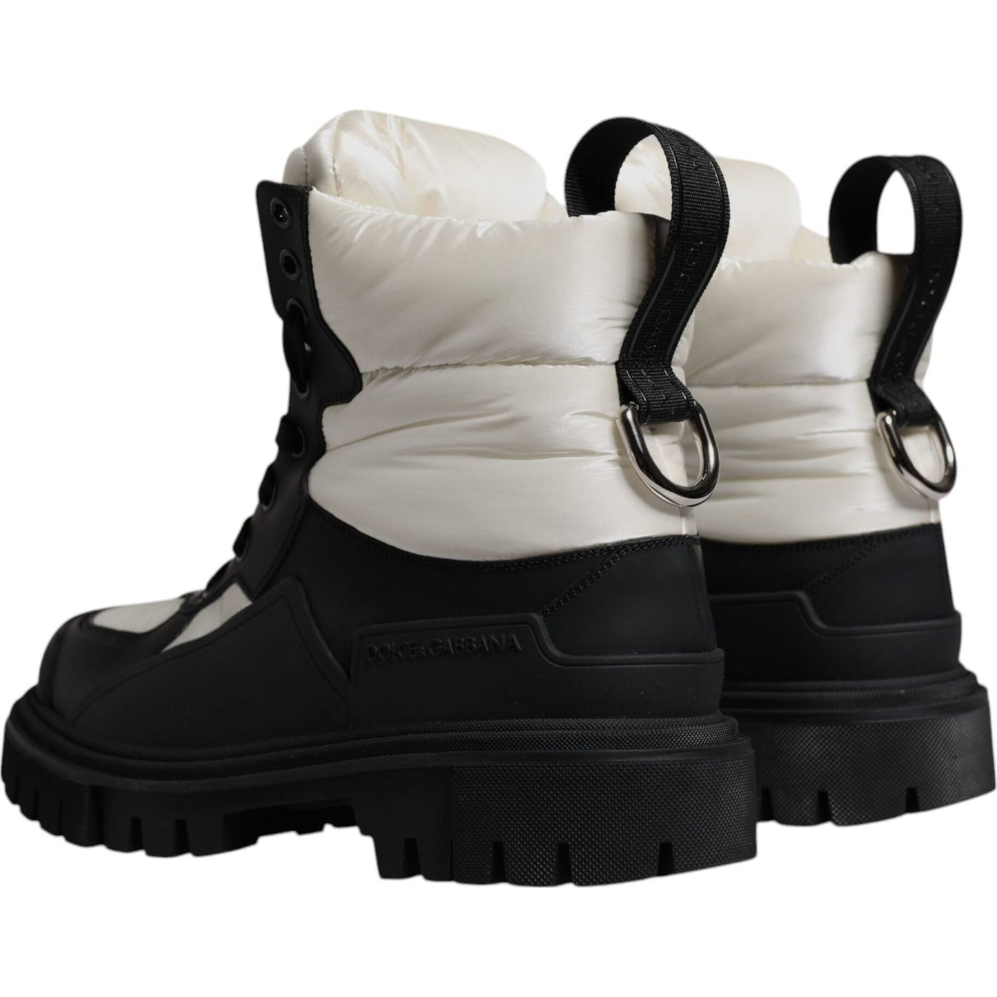 Dolce & Gabbana Black White Padded Mid Calf Lace Up Boots Shoes LA12537-39