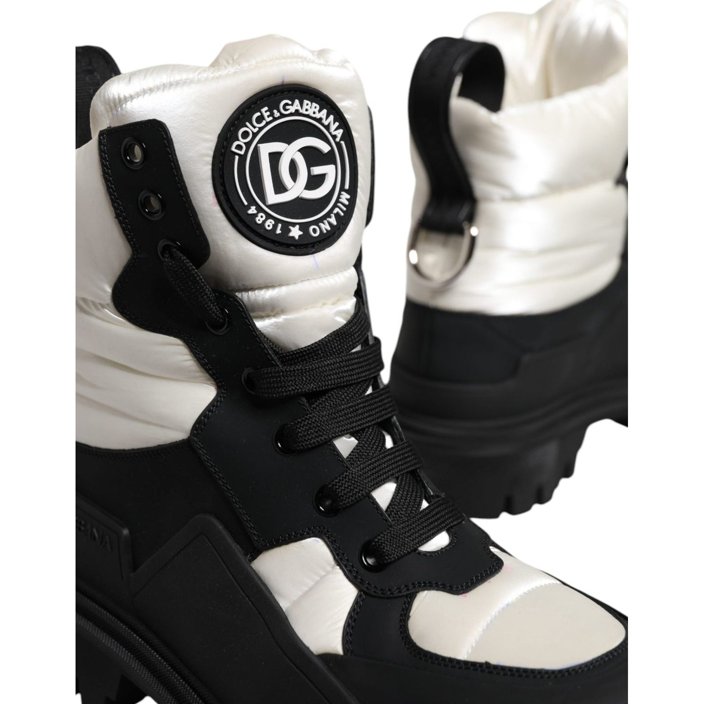 Dolce & Gabbana Black White Padded Mid Calf Lace Up Boots Shoes LA12537-39