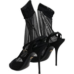 Dolce & Gabbana Black Tulle Stretch Heels Sandals Shoes LA12536-39
