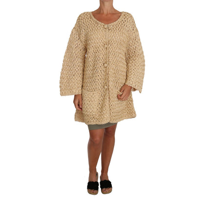 Dolce & Gabbana Beige Cardigan Crochet Knitted Raffia Sweater
