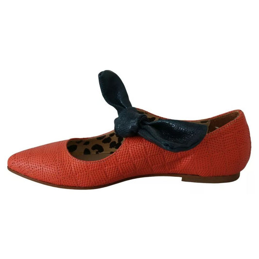 EBARRITO Orange Leather Bow Slip-on Loafers Ballet Flat Shoes LA8419-36