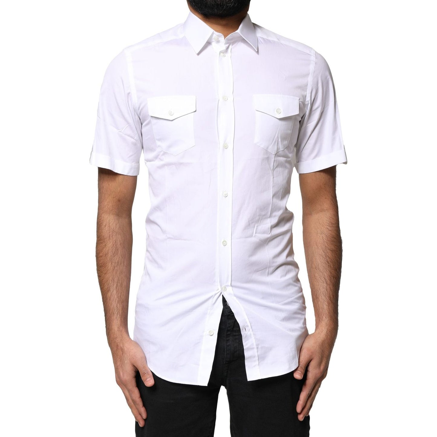 Dolce & Gabbana White GOLD Button Down Casual Men Polo Shirt TSH878534-37