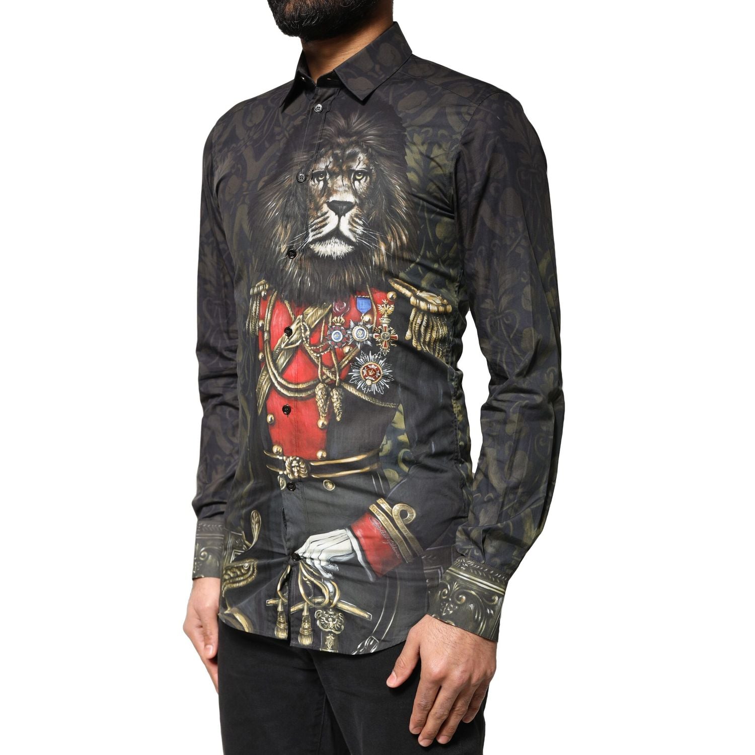 Dolce & Gabbana Black Royal Pet Portrait GOLD Dress Shirt