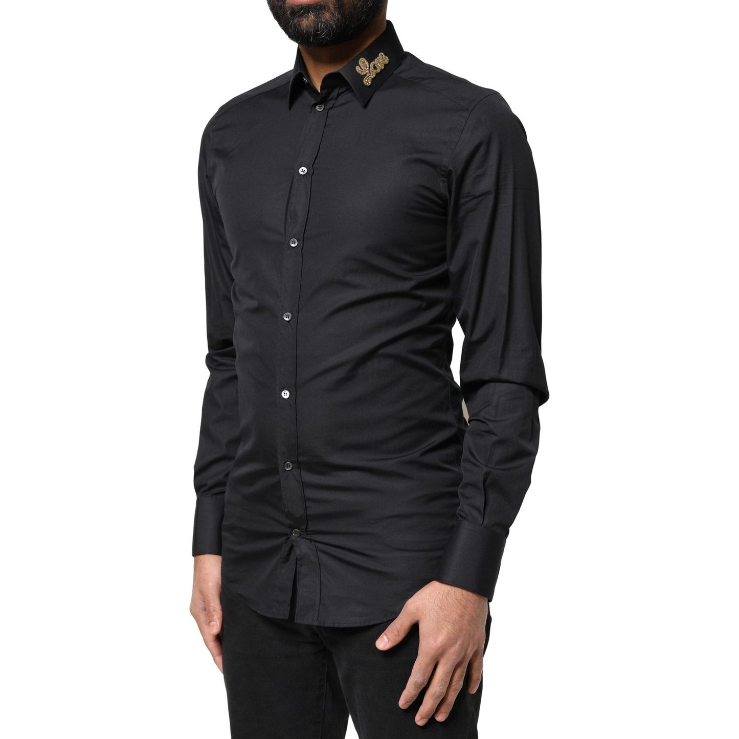 Dolce & Gabbana Black Love Embroidery GOLD Formal Dress Shirt TSH83810-37