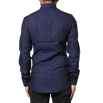 Dolce & Gabbana Blue Check Tartan GOLD Formal Dress Shirt